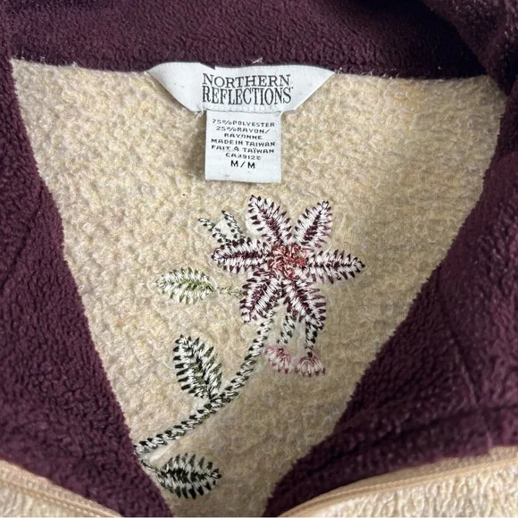 Vintage Northern Reflections Floral Embroidered Fleece Zip Up Sweater - Medium - Picture 4 of 7